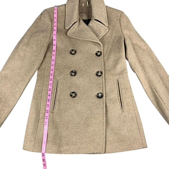Calvin Klein Women's Pea Coat Size 4 Camel Wool Cashmere Blend Double Breasted - Picture 11 of 14